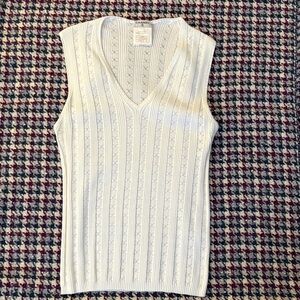 CHANEL Ivory V-Neck Knit Top